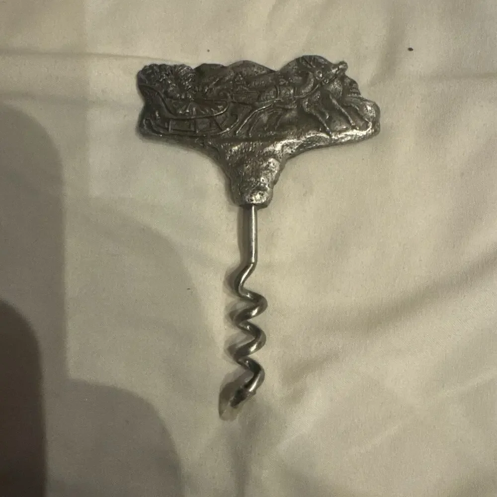 New - Pewter Wine Bottle Opener Santa Reindeer Design Corkscrew Christmas Winter
